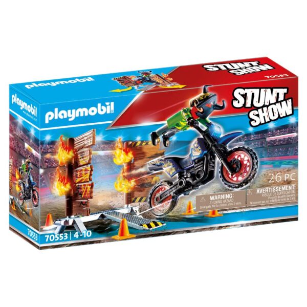 Klocki Playmobil Pokaz kaskaderski motor z płonącą przeszkodą 70553